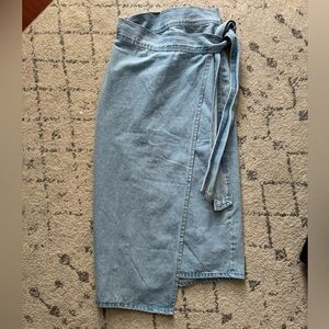 Never Fully Dressed Light Blue Denim Midi Skirt